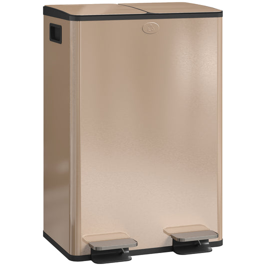 2 x 28L Dual Kitchen Bin Pedal Bin for Recycling and Waste, Gold Tone