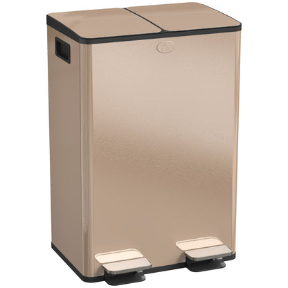 2 x 28L Dual Kitchen Bin Pedal Bin for Recycling and Waste, Gold Tone