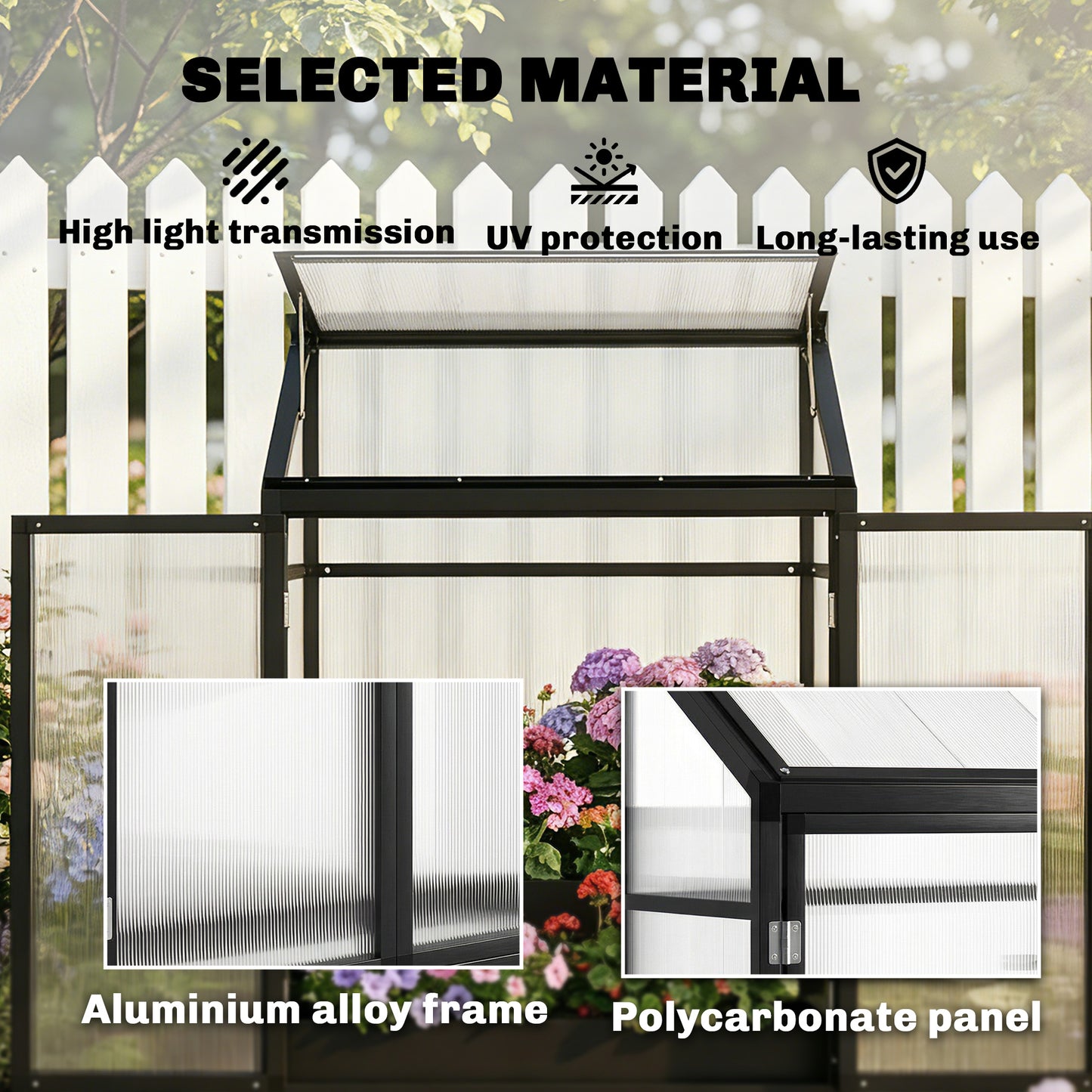Polycarbonate Greenhouse with Door, Aluminium Walk-in Greenhouse