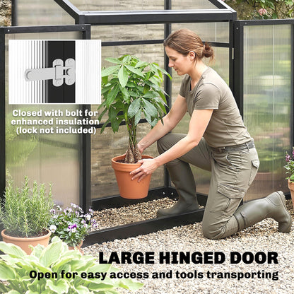 4 x 2ft Polycarbonate Greenhouse with Hinged Door, Top Vent, Lean-to Green House, Aluminium Walk-in Greenhouse for Patio Garden, Black