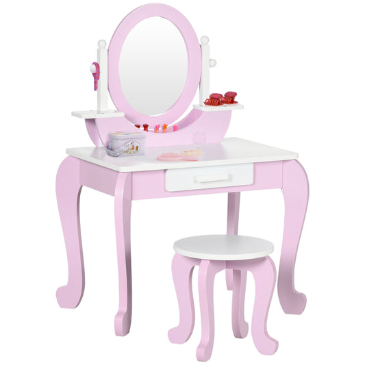 Kids Dressing Table Set, Kids Vanity Set w/ Drawer - Pink