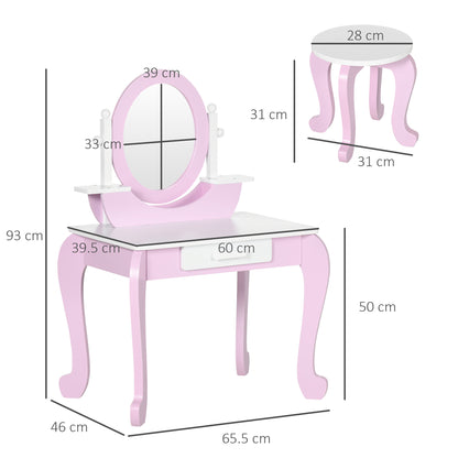 Kids Dressing Table Set, Kids Vanity Set w/ Drawer - Pink