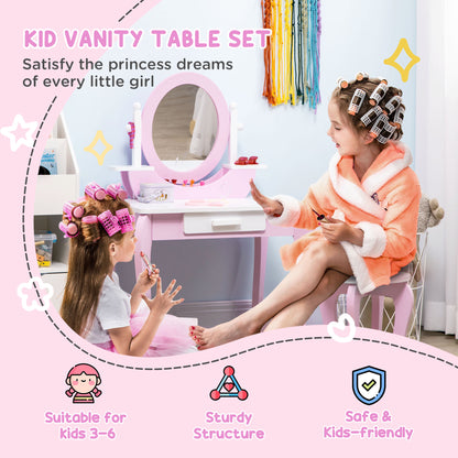 Kids Dressing Table Set, Kids Vanity Set w/ Drawer - Pink