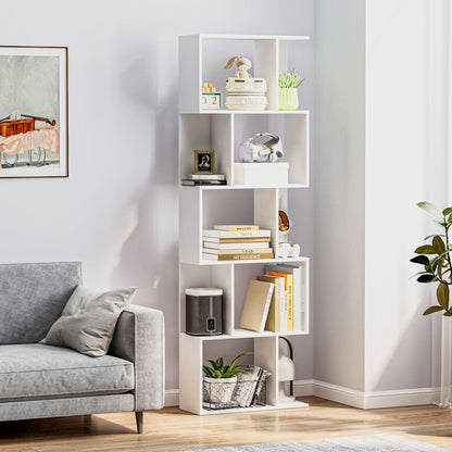 5-tier Display Shelving Storage Bookcase S Shape Bookshelf, White