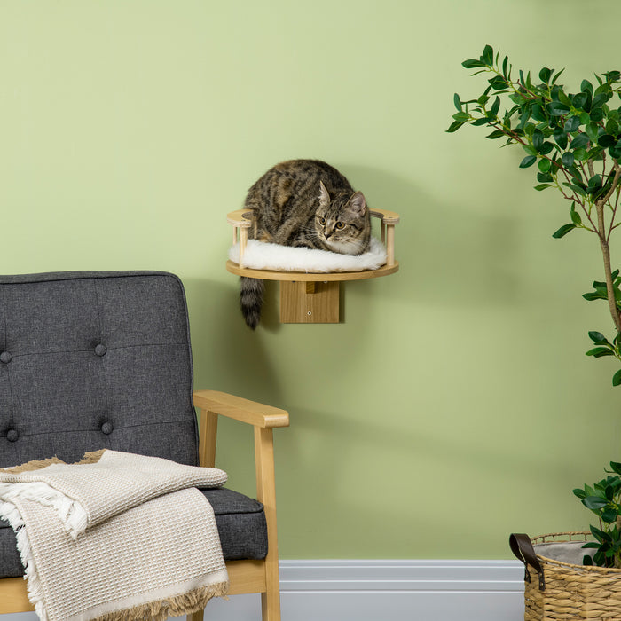 Cat Shelf Wall Mounted Cat Tree with Cushion, Guardrails 34 x 34 x 10.5cm