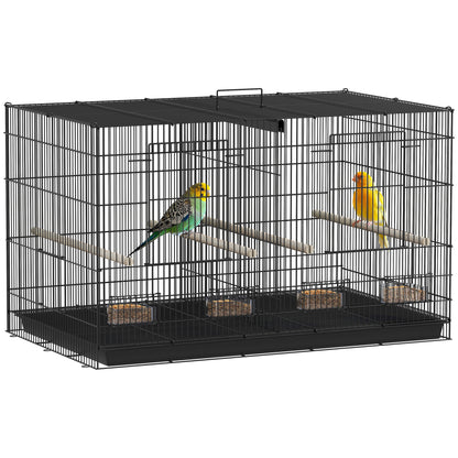 Bird Cage with Divider, 4 Wooden Perches, Slide Out Tray, Black