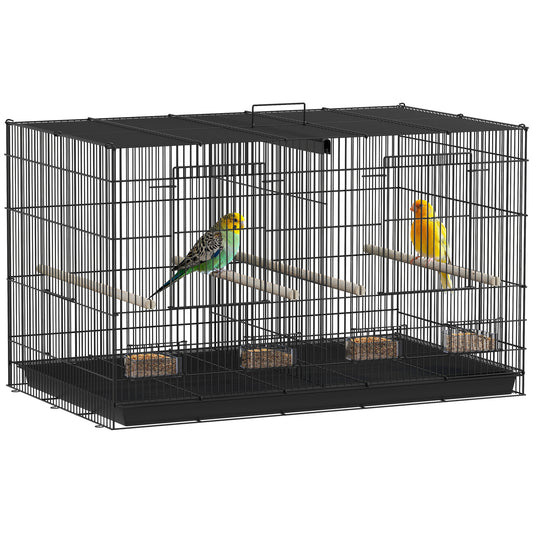 Bird Cage with Divider, 4 Wooden Perches, Slide Out Tray, Black