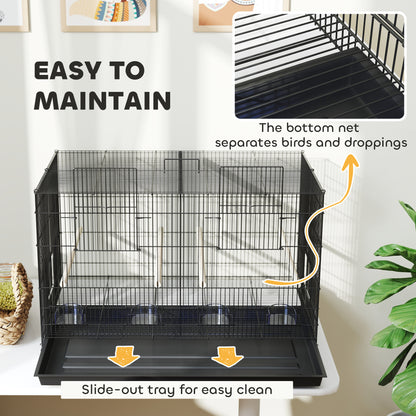 Bird Cage with Divider, 4 Wooden Perches, Slide Out Tray, Black
