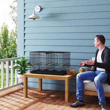 Bird Cage with Divider, 4 Wooden Perches, Slide Out Tray, Black