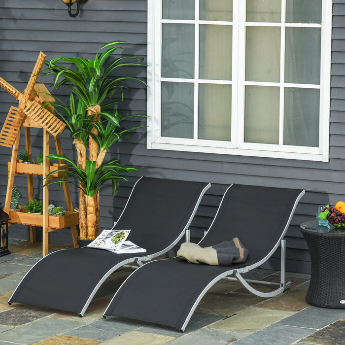 2 Pieces Folding Sun Lounger, S-shaped Lounge Chairs Reclining Sleeping Bed with Aluminium Frame