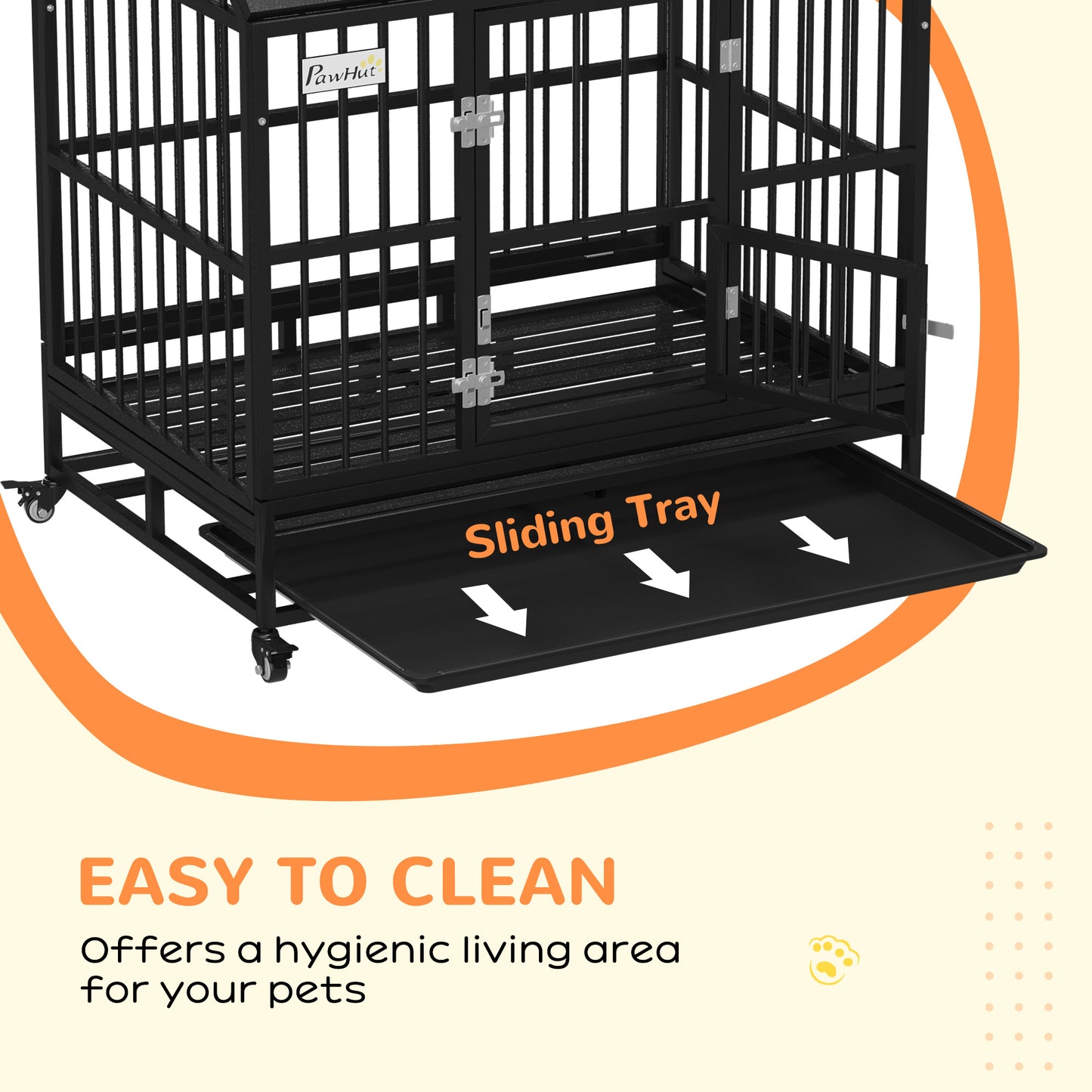 43" Heavy Duty Dog Crate on Wheels w/ Removable Tray, Openable Top