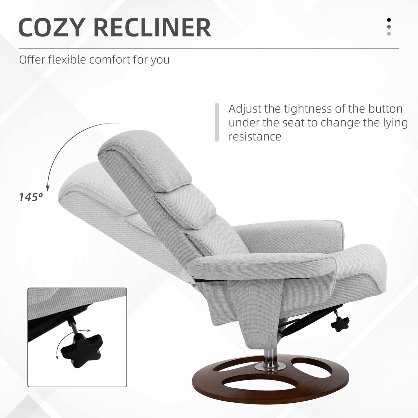 Recliner Chair Ottoman Set 360° Swivel Sofa Wood Base Grey