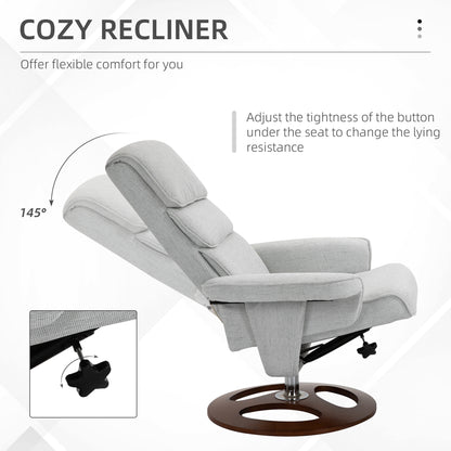 Recliner Chair Ottoman Set 360° Swivel Sofa Wood Base Grey