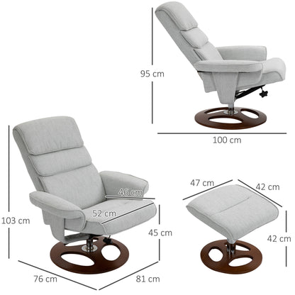 Recliner Chair Ottoman Set 360° Swivel Sofa Wood Base Grey