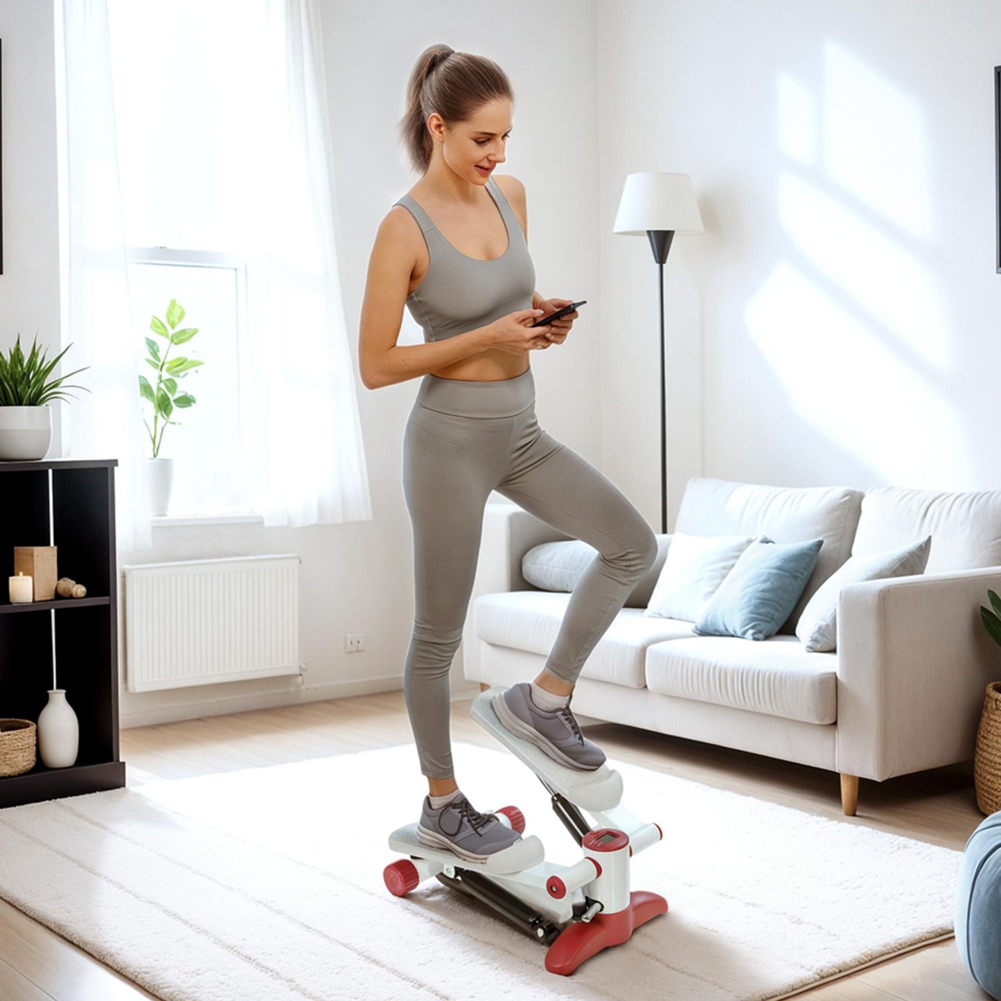 Mini Stepper Machine with LCD Monitor, Non-Slip Pedals, Grey