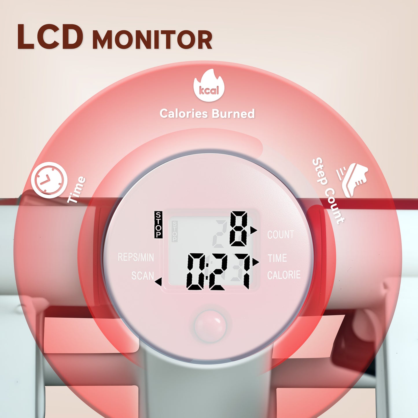 Mini Stepper Machine with LCD Monitor, Non-Slip Pedals, Grey