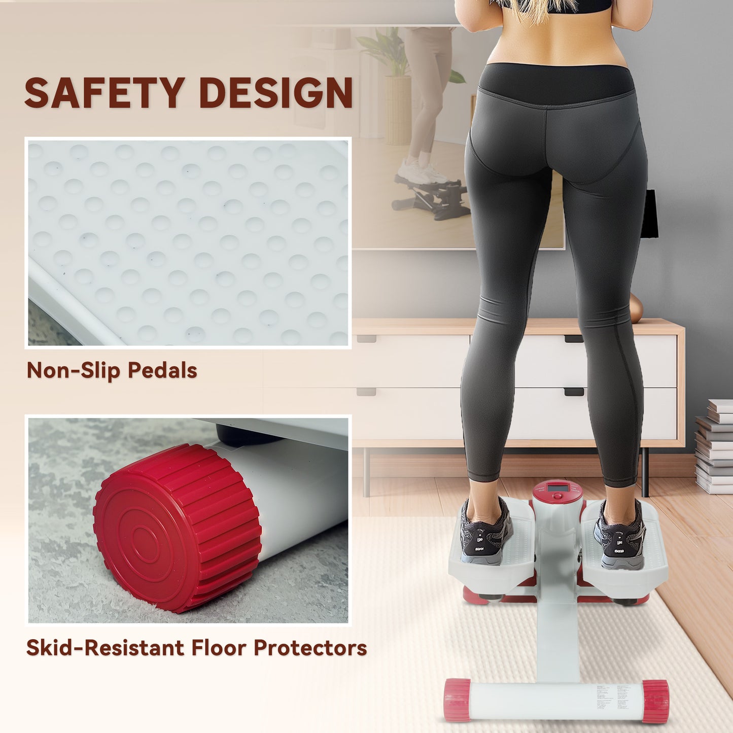 Mini Stepper Machine with LCD Monitor, Non-Slip Pedals, Grey