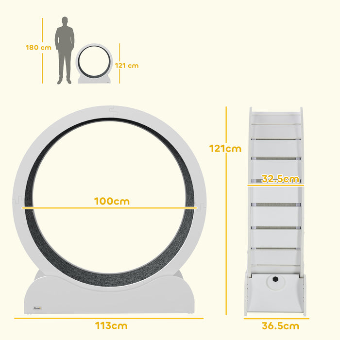 Cat Treadmill, 39.4" Wooden Cat Running Wheel with Brake, White