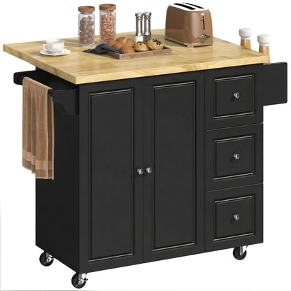 Rolling Kitchen Island, Kitchen Storage Trolley w/ Drop Leaf, Drawers