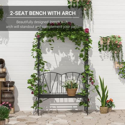 Garden Bench, Metal Garden Loveseat with Arch for Climbing Plants