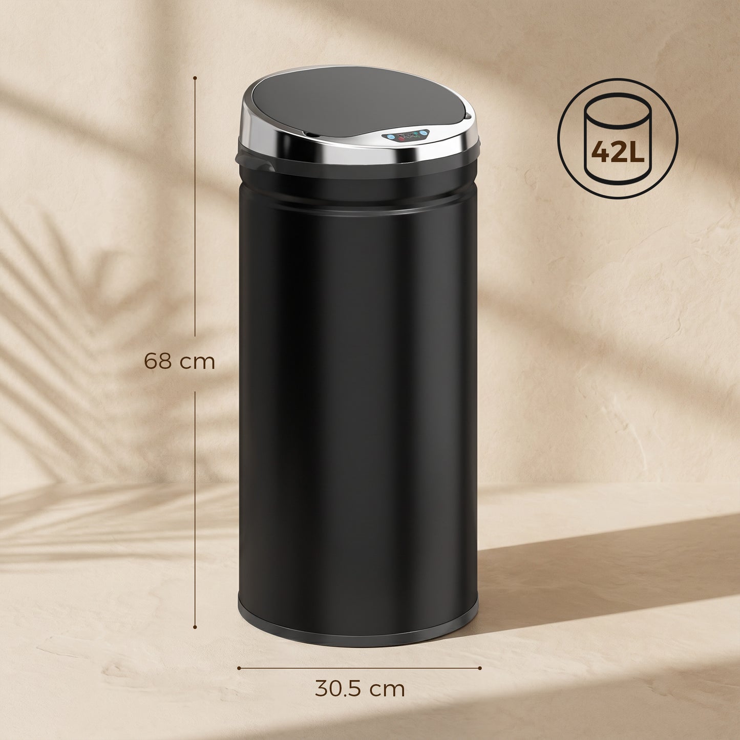 42L Sensor Bin with Quiet Soft-Close Lid, Automatic Touchless Motion Sensor Rubbish Bin with Fingerprint Resistant Stainless Steel for Hygienic Kitchen, Home Office Use, Black