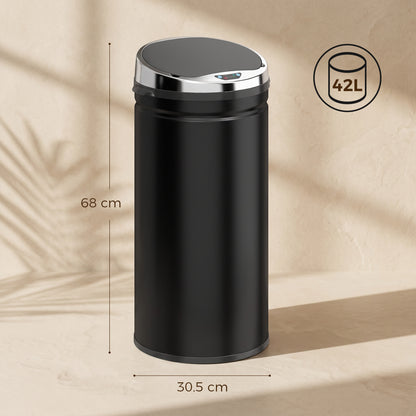 42L Sensor Bin with Quiet Soft-Close Lid, Automatic Touchless Motion Sensor Rubbish Bin with Fingerprint Resistant Stainless Steel for Hygienic Kitchen, Home Office Use, Black