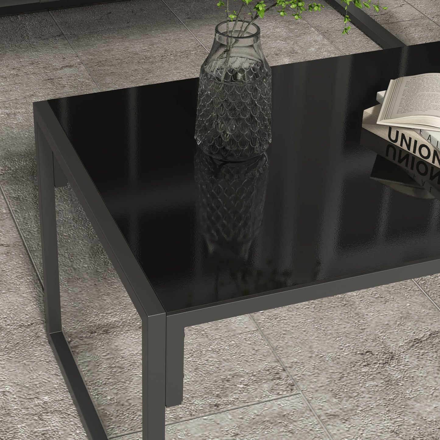 4 Piece Garden Sofa Set 2 Single Armchair, Loveseat and Coffee Table Set Steel Frame Patio Furniture with Thick Cushions, Grey