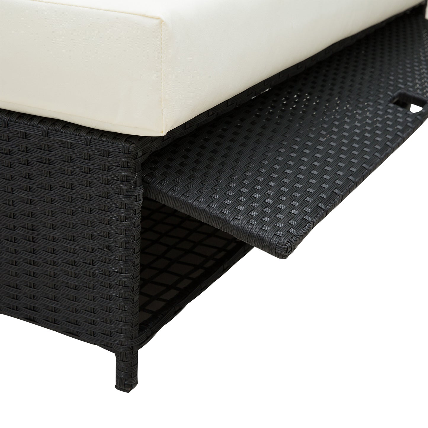 Outsunny 2 Seater Assembled Garden Patio Outdoor Rattan Furniture Sofa Sun Lounger Daybed with Fire Retardant Cotton - Black