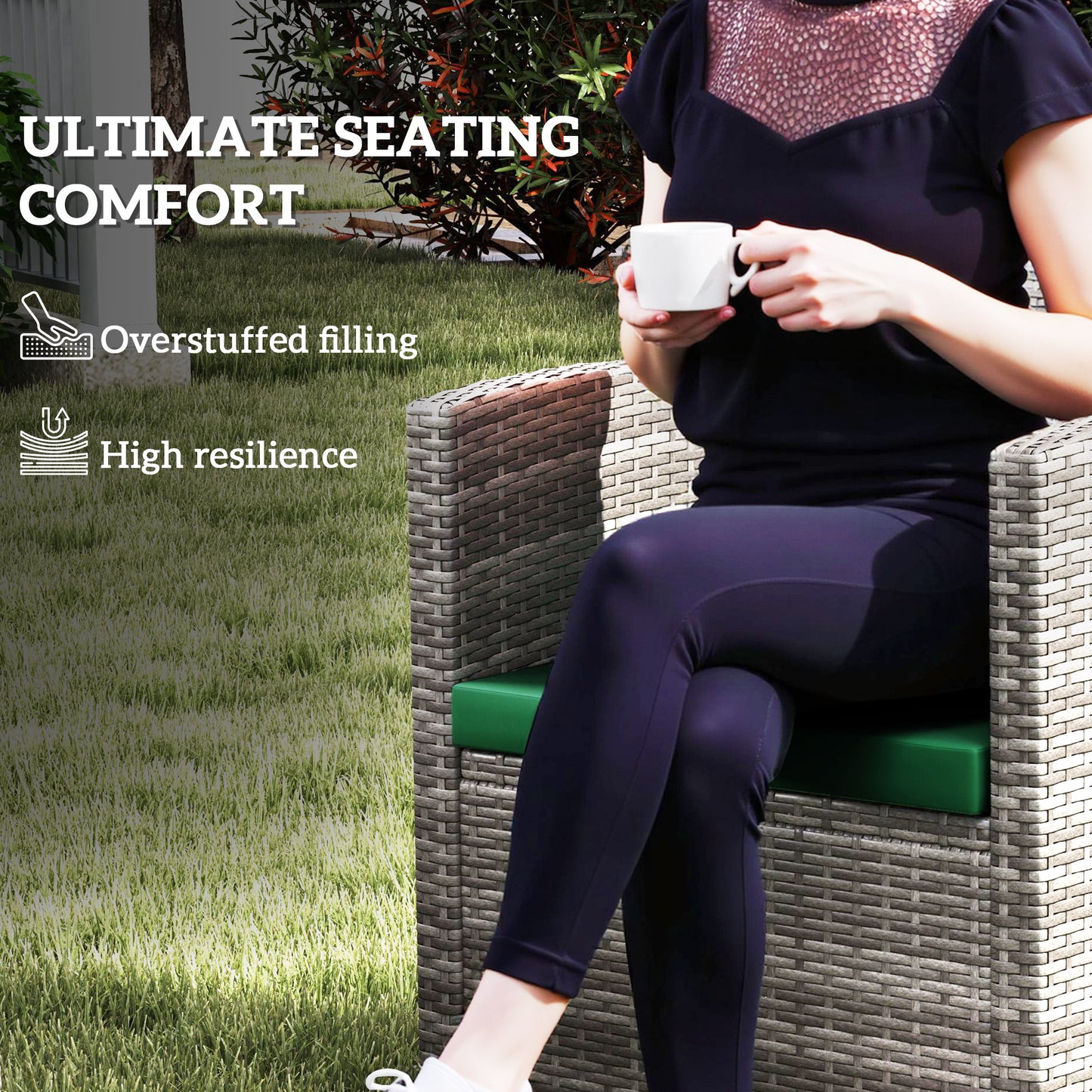 3PCs Rattan Garden Seat Cushions Pads for Patio Furniture Green