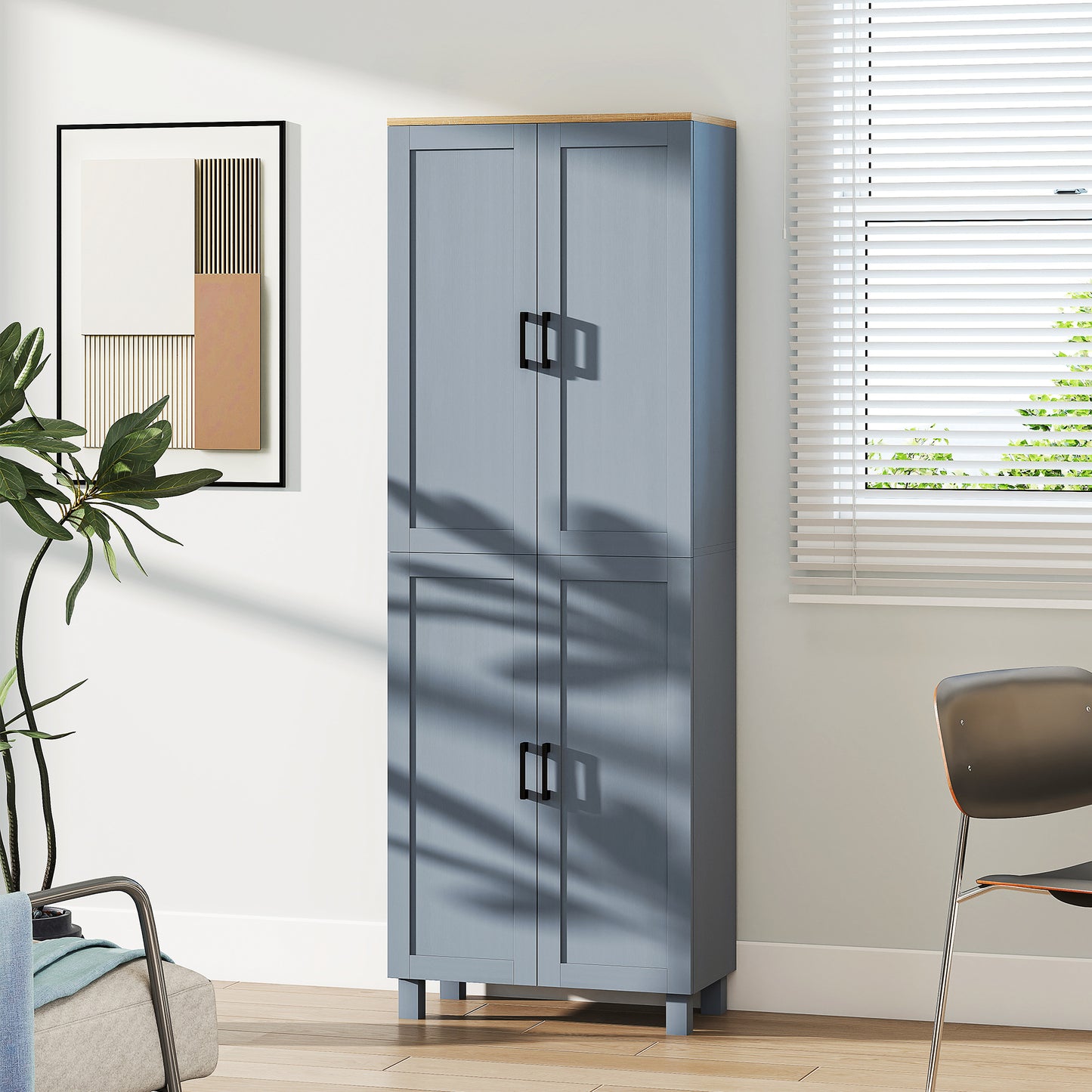 Modern Kitchen Cupboard Storage Cabinet with 6 Shelves, Grey