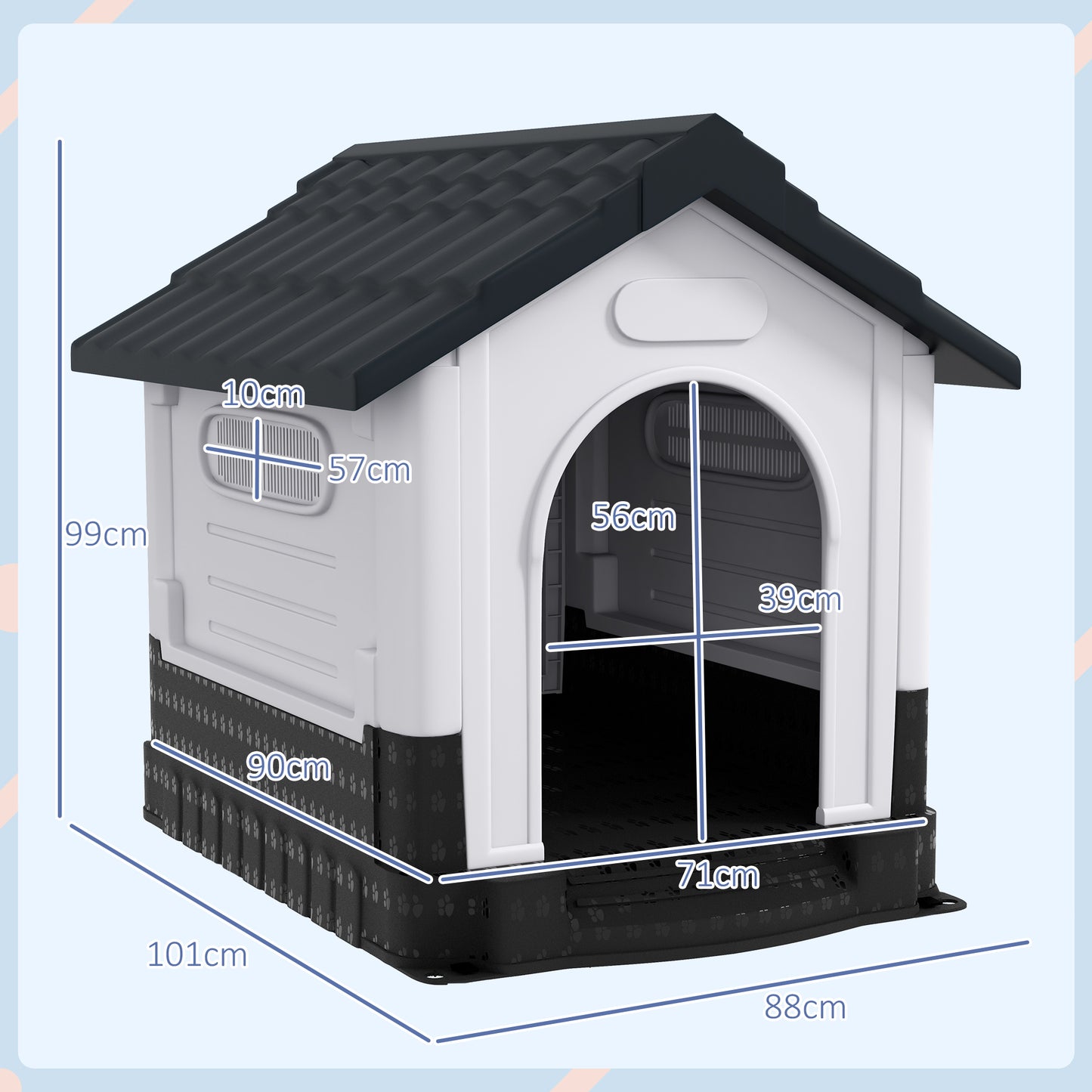 Dog Kennel for Outside, for M and L Dogs, 101 x 88 x 99cm, Grey