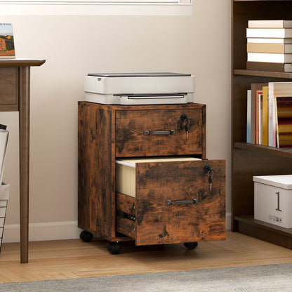 Roll File Cabinet with Drawer, Organiser Letter Size, Rustic Brown
