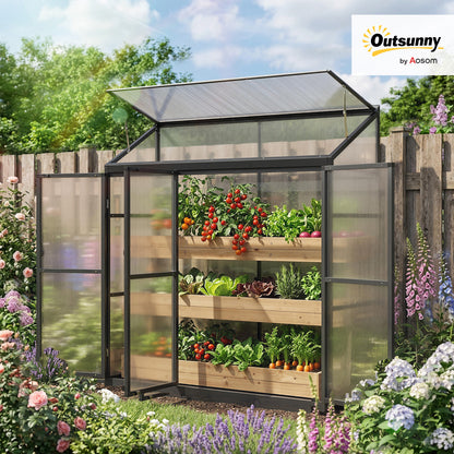 6 x 1.5ft Polycarbonate Greenhouse with 3 Hinged Doors, Top Vent, Lean-to Green House, Aluminium Walk-in Greenhouse for Patio Garden, Black