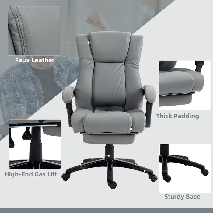 PU Leather Office Chair, Swivel Computer Chair with Footrest, Wheels, Adjustable Height, Grey