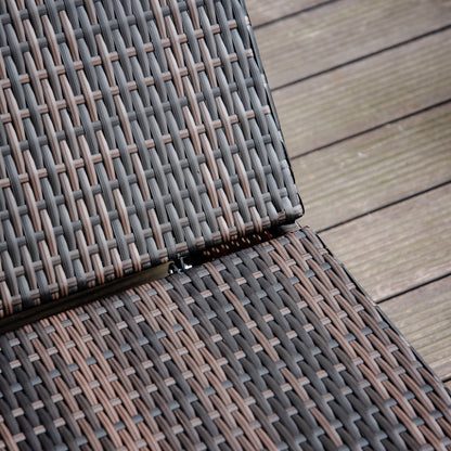 Outsunny PE Rattan Sun Lounger, Six-level Adjustable Recliner Bed Chair w/ Soft Padded Cushion for Patio, Garden, Mixed Brown