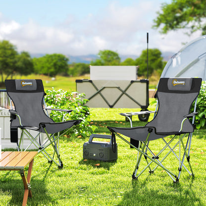 Set of 2 Reclining Camping Chairs, Grey and Black