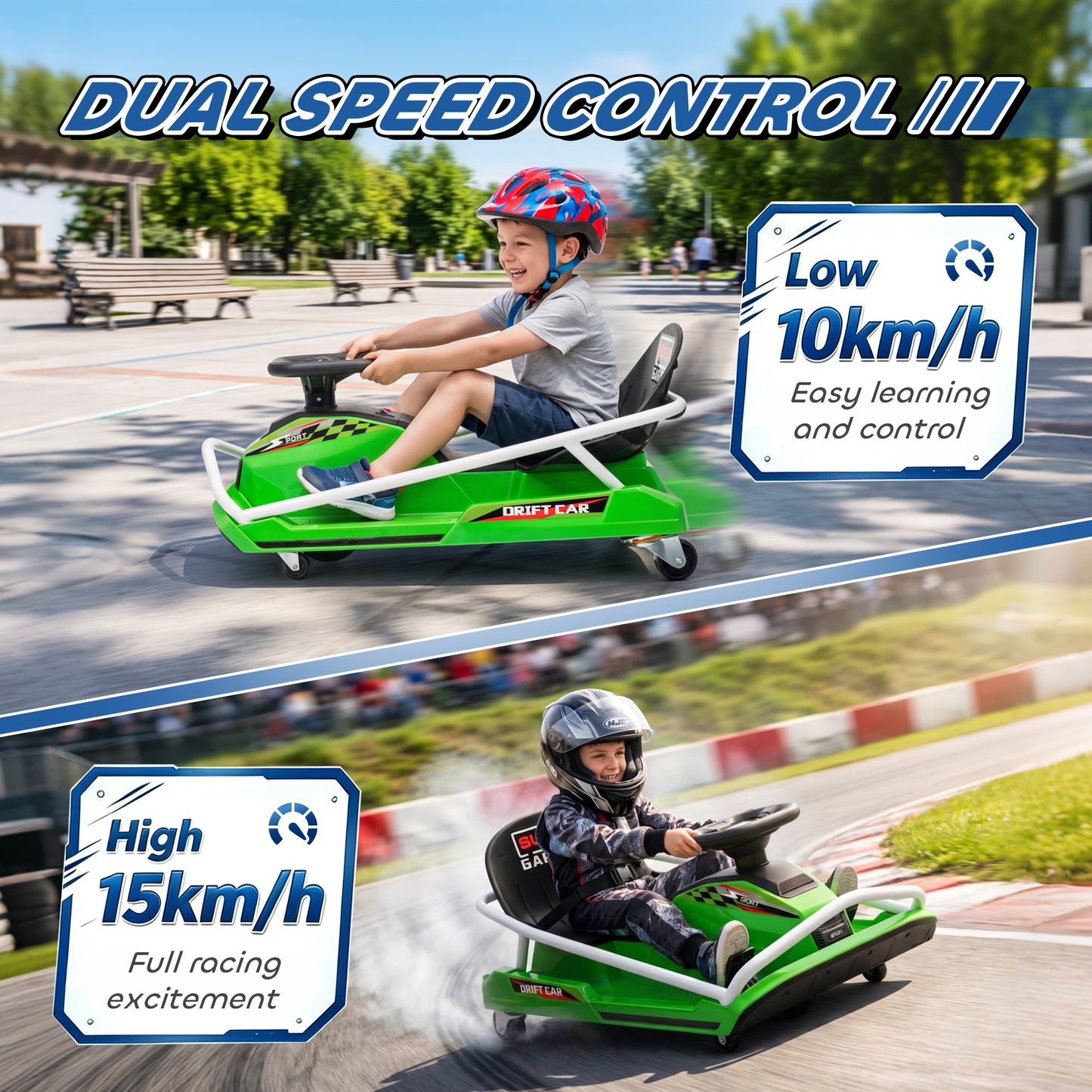 24V Electric Go Kart for Kids with Drift Mode, Soft Start, Green