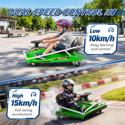 24V Electric Go Kart for Kids with Drift Mode, Soft Start, Green