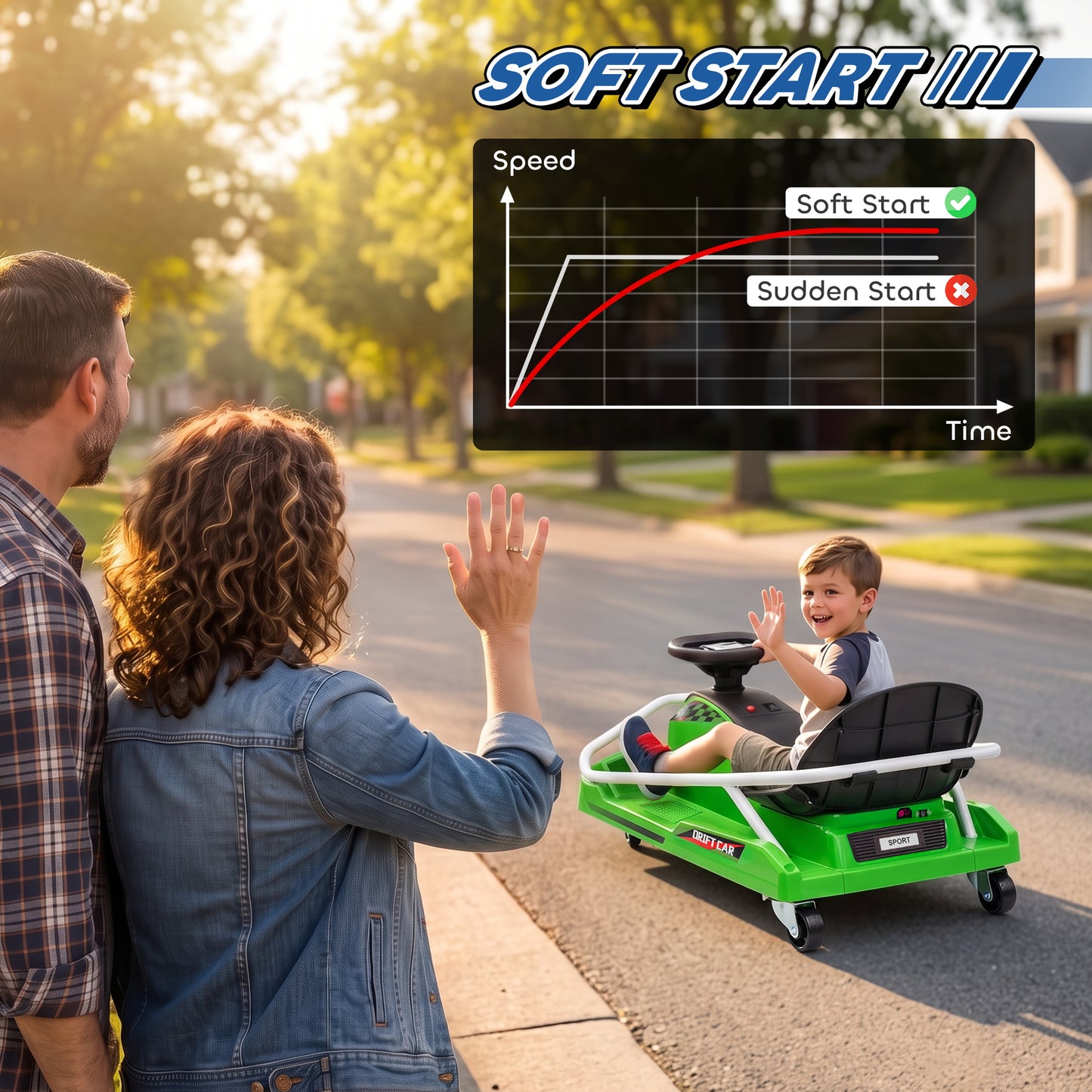 24V Electric Go Kart for Kids with Drift Mode, Soft Start, Green