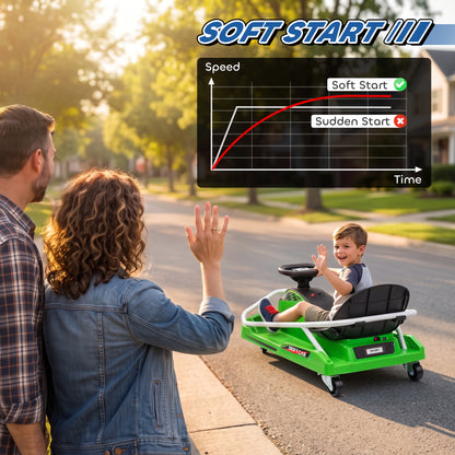 24V Electric Go Kart for Kids with Drift Mode, Soft Start, Green