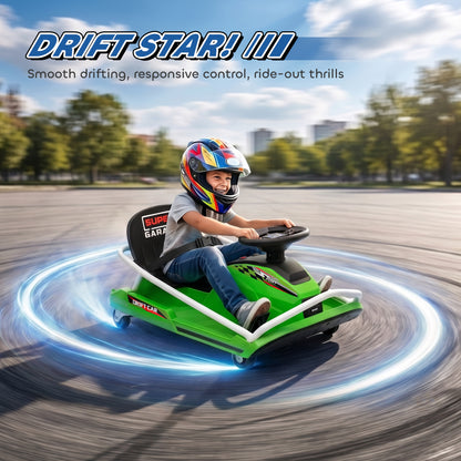 24V Electric Go Kart for Kids with Drift Mode, Soft Start, Green