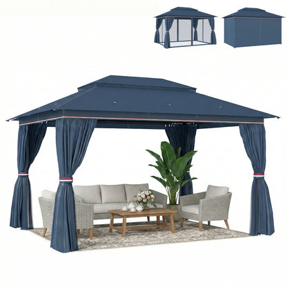 3 x 4 m Outdoor Garden Gazebo with UPF50+ Double Roof, Dark Blue