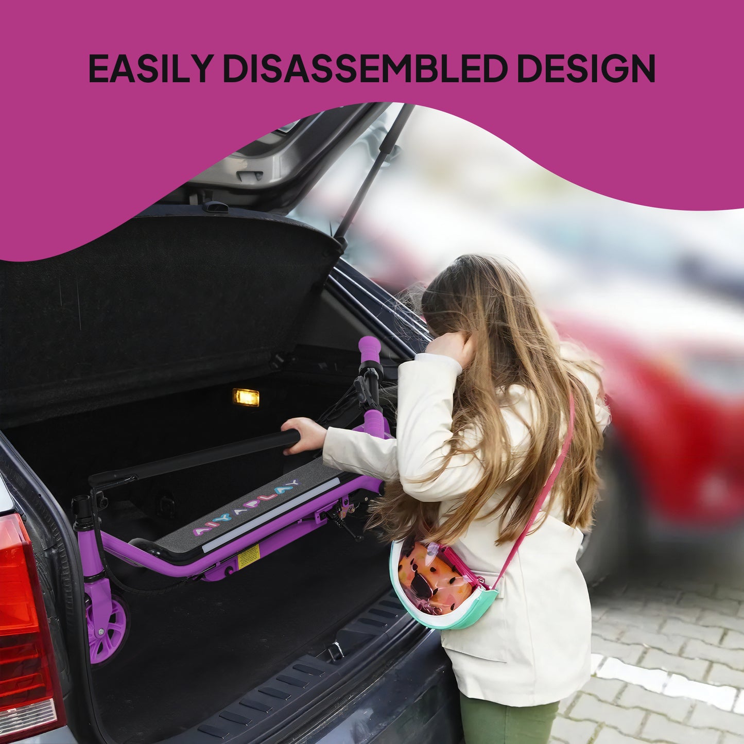 Electric Scooter for 6-14 w/Dual Brakes & Colourful Light, Purple