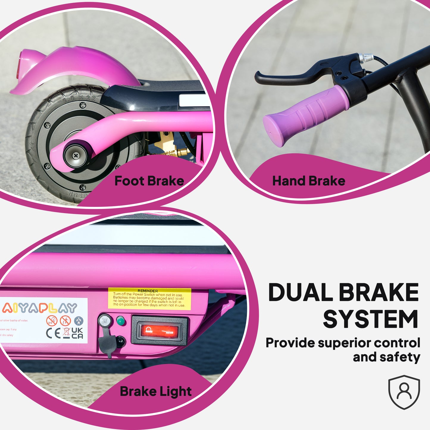 Electric Scooter for 6-14 w/Dual Brakes & Colourful Light, Purple