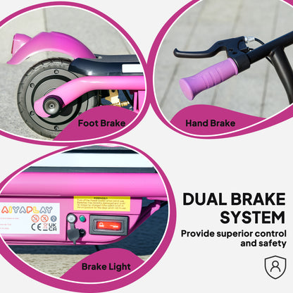 Electric Scooter for 6-14 w/Dual Brakes & Colourful Light, Purple