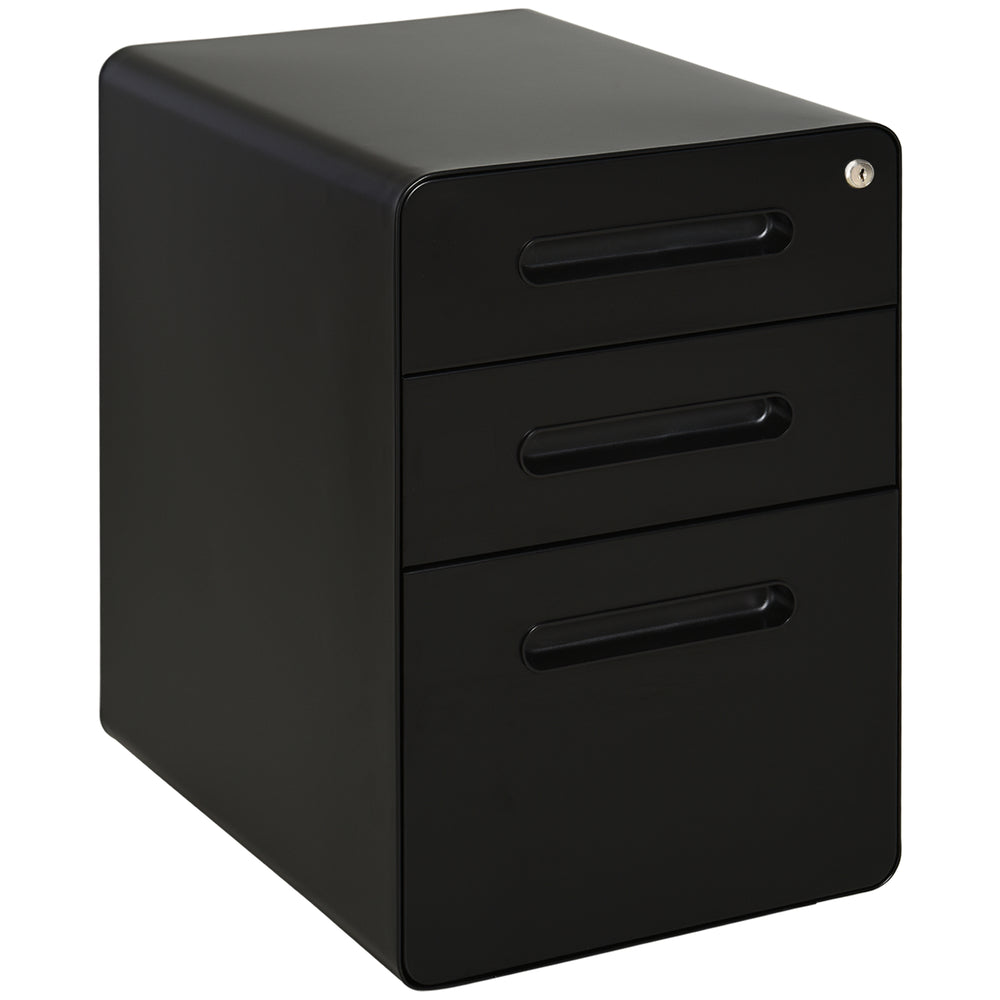 Fully Assembled 3-Drawer Mobile File Cabinet Lockable All-Metal Rolling Vertical File Cabinet Black