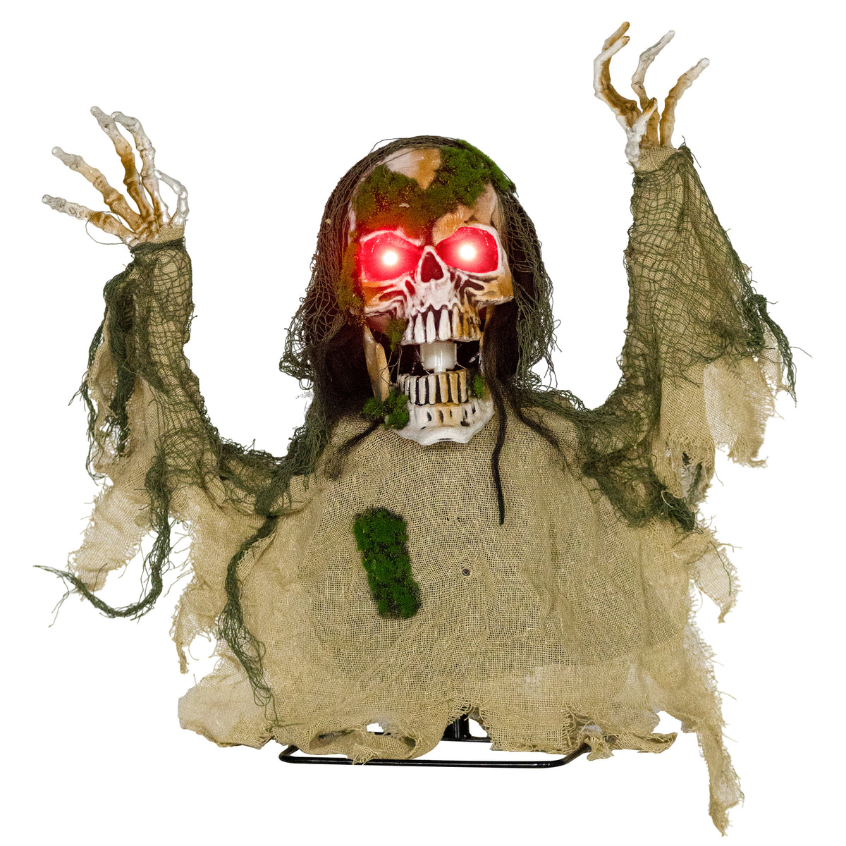 Sound-Activated Half-Body Halloween Skeleton with Moving Head and Body, Lights and Howling Sounds - Khaki