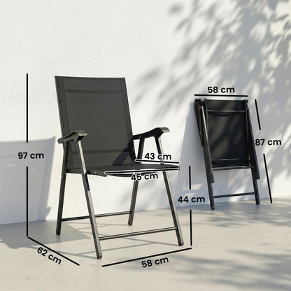 Folding Garden Chairs Set of 4 with High Back, Armrests, Black