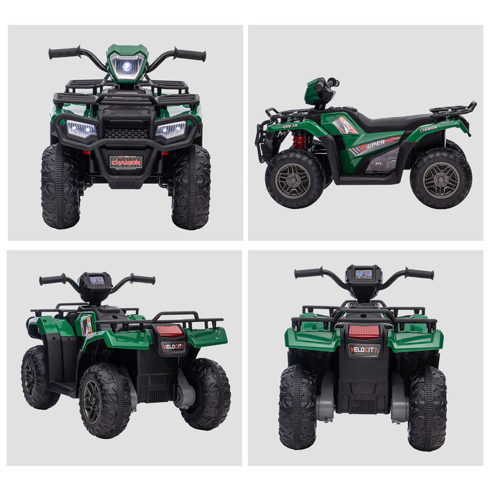 12V Electric Quad Bike for Kids w/ LED Headlights, Music - Green