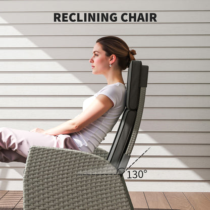 5 PCs Rattan Garden Furniture Set with Reclining Chairs, Grey